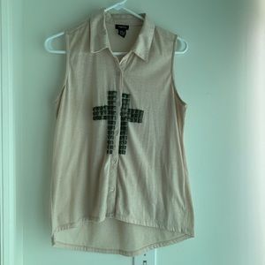 Cream collared top with beaded cross